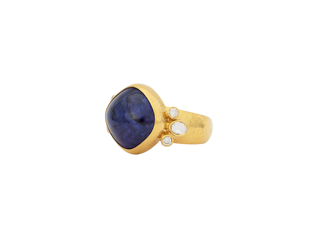 GURHAN, GURHAN Rune Gold Stone Cocktail Ring, 15mm Square, with Tanzanite and Diamond