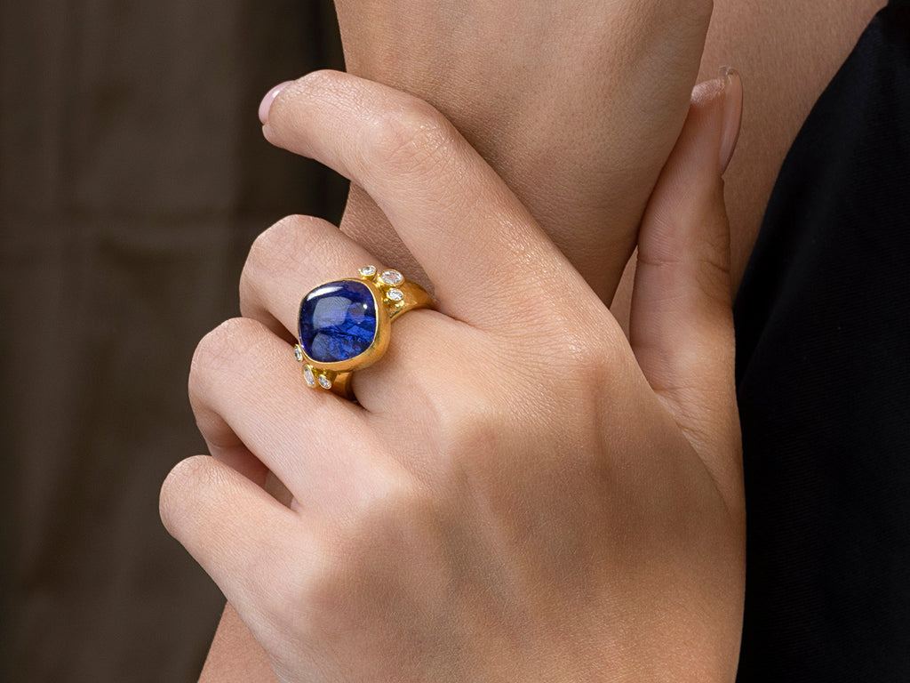 GURHAN, GURHAN Rune Gold Stone Cocktail Ring, 15mm Square, with Tanzanite and Diamond