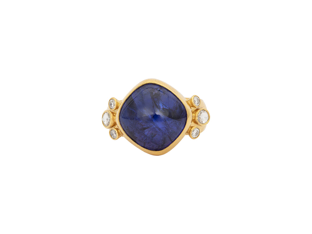 GURHAN, GURHAN Rune Gold Stone Cocktail Ring, 15mm Square, with Tanzanite and Diamond