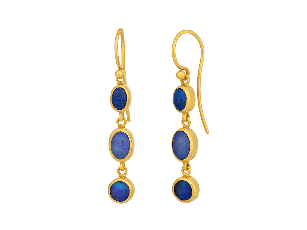 GURHAN, GURHAN Rune Gold Mixed Stone Triple Drop Earrings, Mixed Shapes on Wire Hook