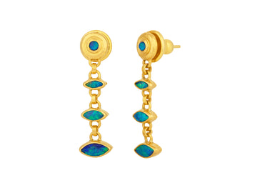 GURHAN, GURHAN Rune Gold Opal Triple Drop Earrings, Graduated Marquise Stones on Round Post Top