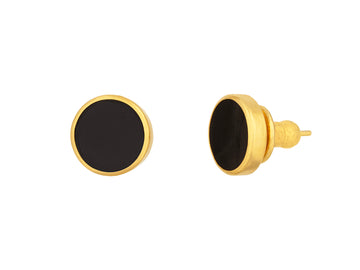 GURHAN, GURHAN Rune Gold Onyx Stud Earrings, 12mm Round Flat Stone