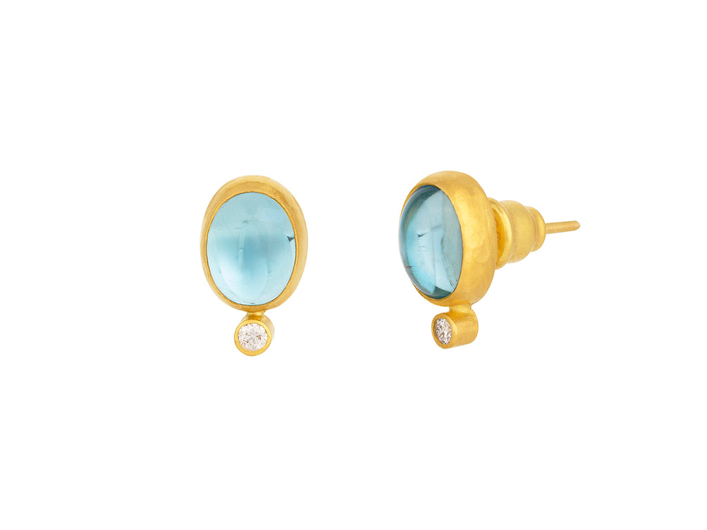 GURHAN, GURHAN Rune Gold Topaz Stud Earrings, 10x8mm Oval Stone