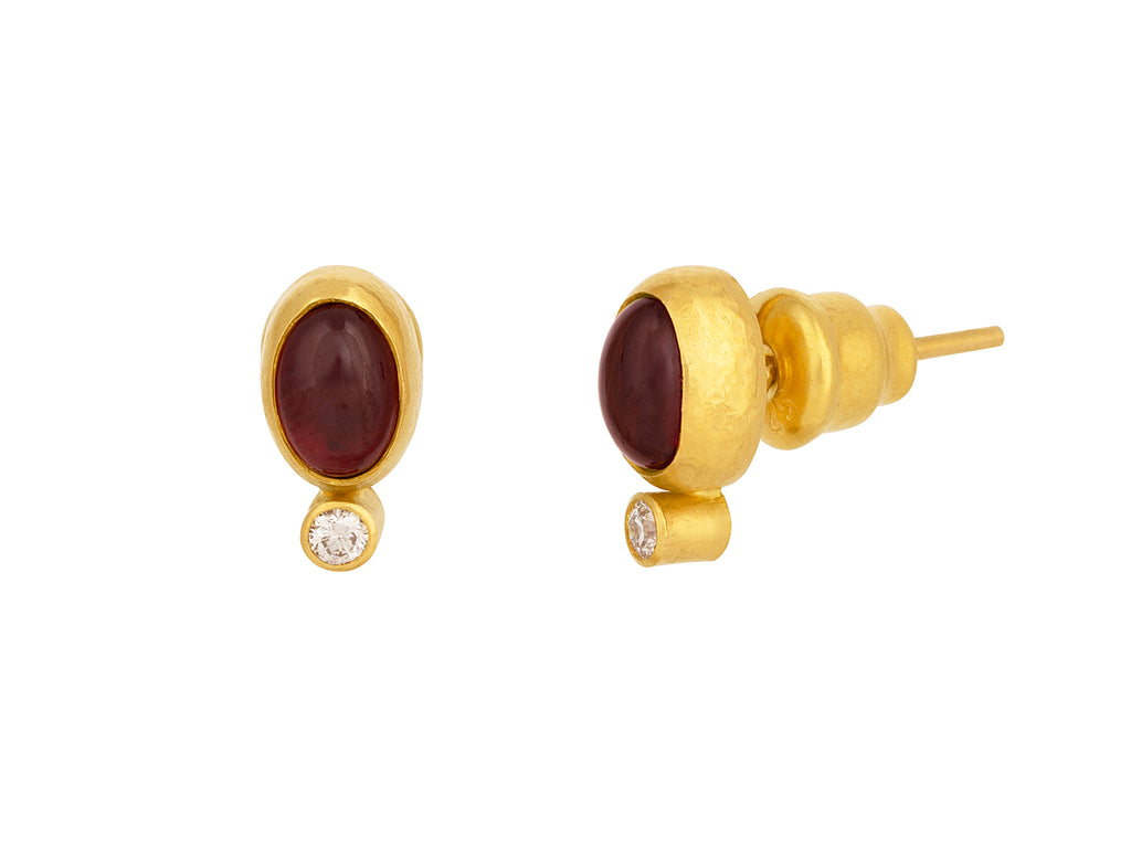 GURHAN, GURHAN Rune Gold Garnet Stud Earrings, 7x5mm Oval