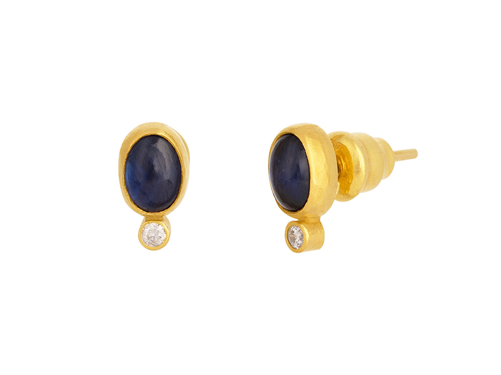 GURHAN, GURHAN Rune Gold Sapphire Stud Earrings, 7x5mm Oval Stone