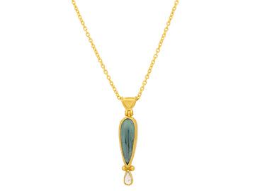 GURHAN, GURHAN Rune Gold Tourmaline Pendant Necklace, 20x8mm Teardrop