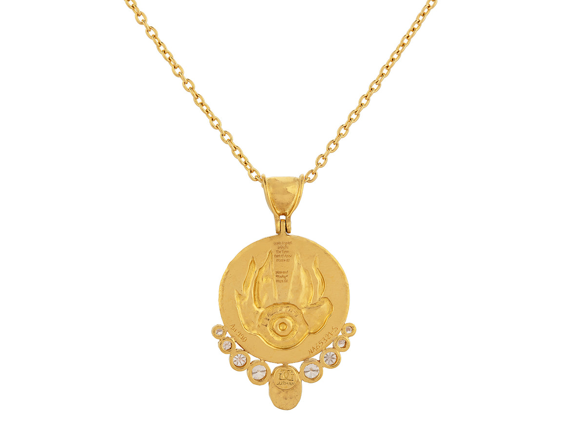 GURHAN, GURHAN Rune Gold Pendant Necklace, 21mm Round, Crystal Intaglio and Diamond