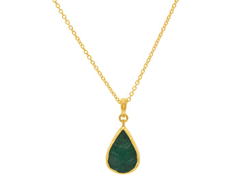 GURHAN, GURHAN Rune Gold Emerald Pendant Necklace, Carved Teardop