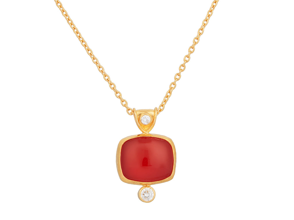 GURHAN, GURHAN Rune Gold Carnelian Pendant Necklace, 14x12mm Rectangle