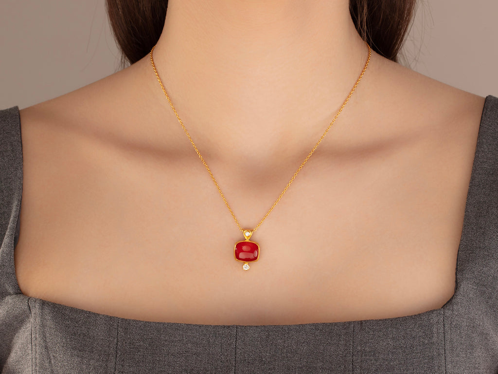 GURHAN, GURHAN Rune Gold Carnelian Pendant Necklace, 14x12mm Rectangle