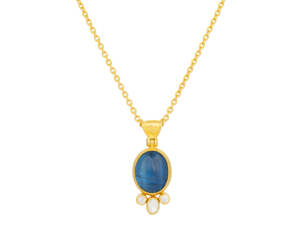 GURHAN, GURHAN Rune Gold Pendant Necklace, 12x10mm Oval, Kyanite and Diamond