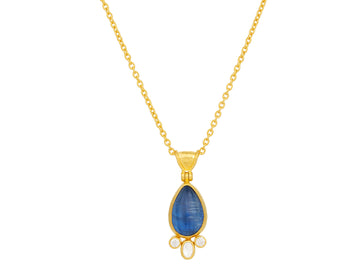 GURHAN, GURHAN Rune Gold Pendant Necklace, 13x9mm Teardrop, Kyanite and Diamond