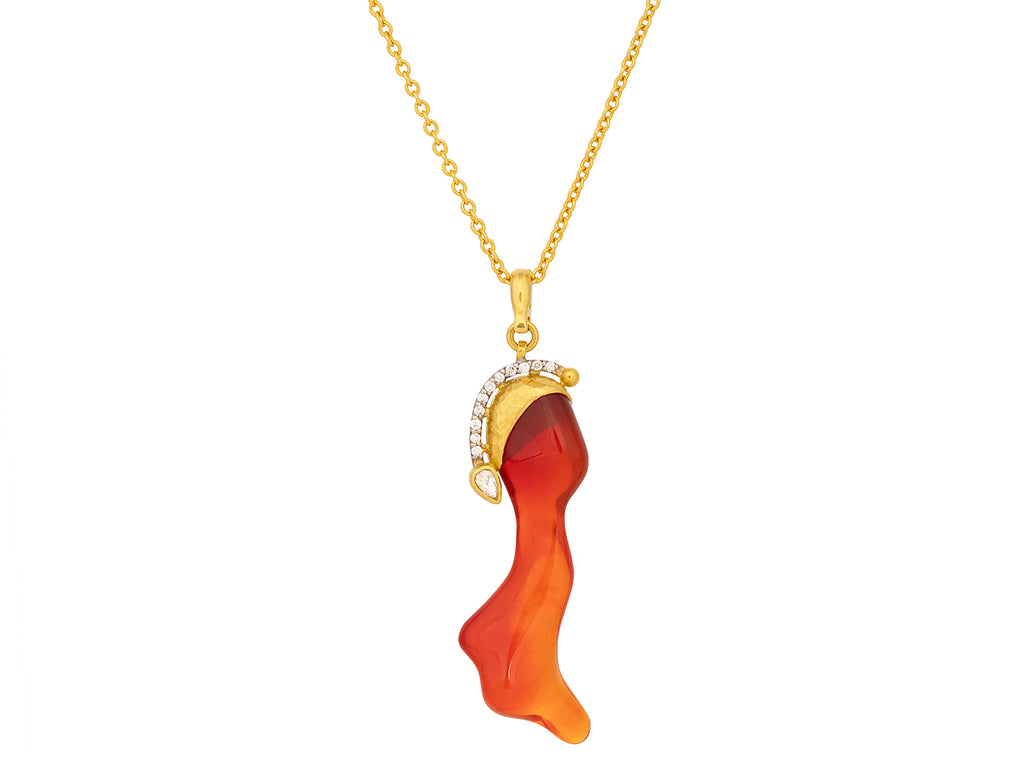 GURHAN, GURHAN Rune Gold Opal Pendant Necklace, 40x11mm Amorphous, Diamond Accents