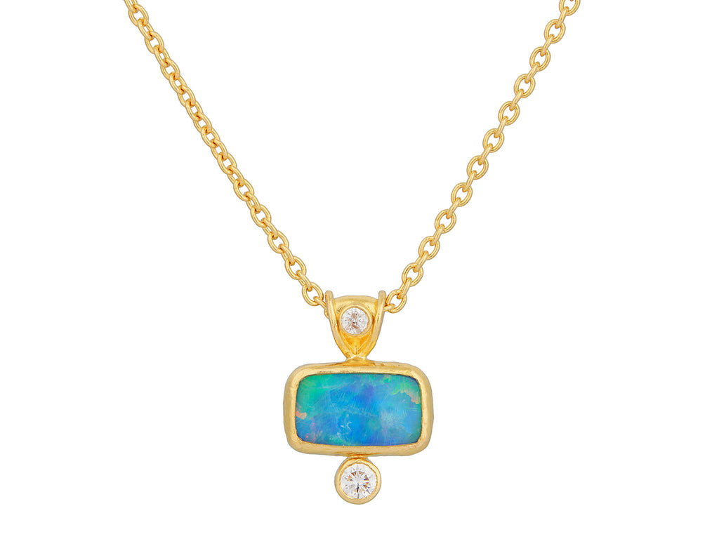 GURHAN, GURHAN Rune Gold Pendant Necklace, 11x7mm Rectangle, Opal and Diamond