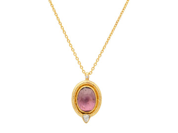 GURHAN, GURHAN Rune Gold Tourmaline Pendant Necklace, 14x10mm Oval set in Wide Frame