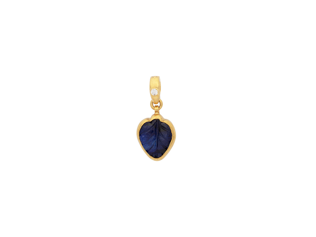 GURHAN, GURHAN Rune Gold Pendant, 13x11mm Carved Leaf, with Sapphire and Diamond