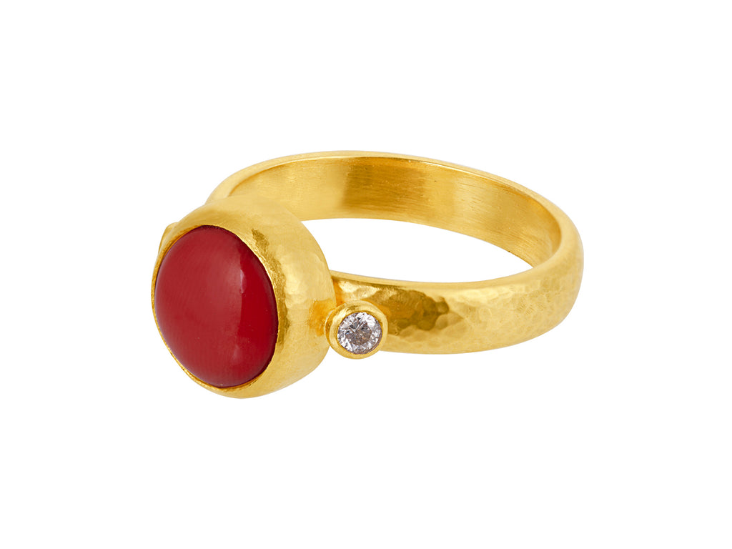 GURHAN, GURHAN Rune Gold Coral Cocktail Ring, 9mm Round, Diamond Accents