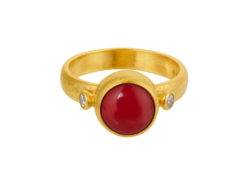 GURHAN, GURHAN Rune Gold Coral Cocktail Ring, 9mm Round, Diamond Accents