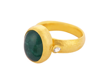 GURHAN, GURHAN Rune Gold Emerald Cocktail Ring, 14x11mm Oval, Diamond Accents