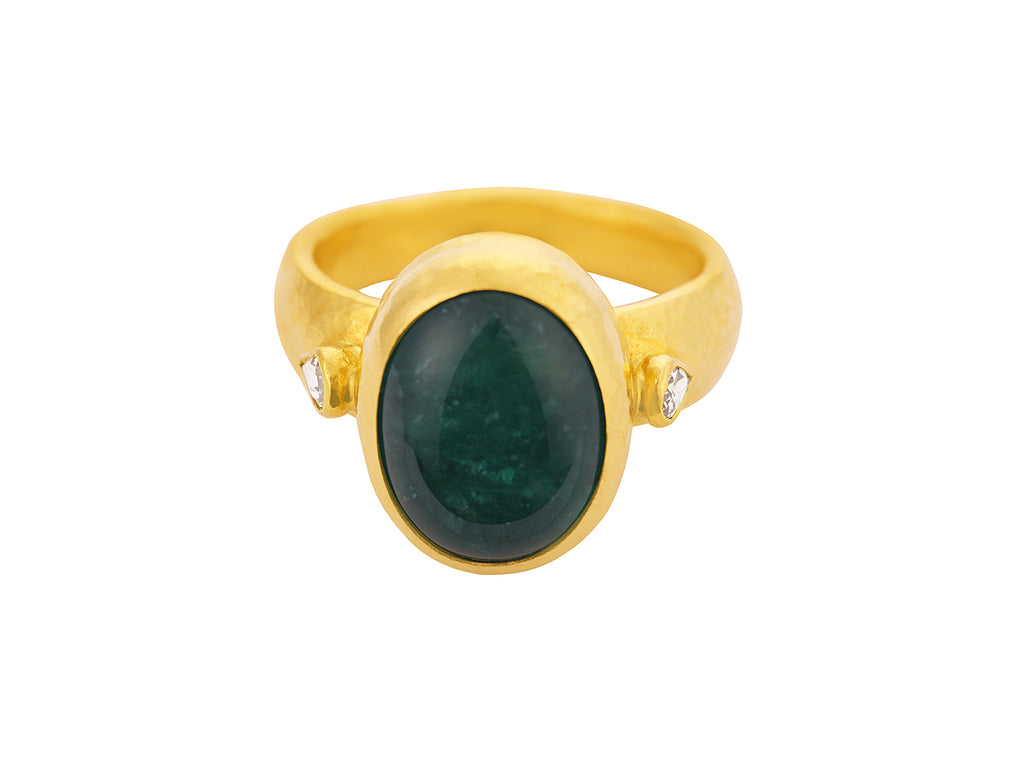 GURHAN, GURHAN Rune Gold Emerald Cocktail Ring, 14x11mm Oval, Diamond Accents