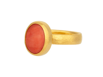 GURHAN, GURHAN Rune Gold Coral Cocktail Ring, 12x10mm Oval