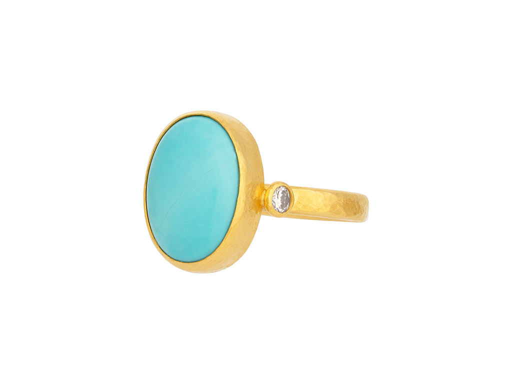 GURHAN, GURHAN Rune Gold Turquoise Cocktail Ring, 14x10mm Oval Stone