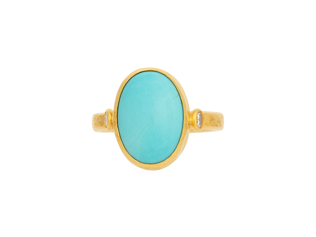 GURHAN, GURHAN Rune Gold Turquoise Cocktail Ring, 14x10mm Oval Stone