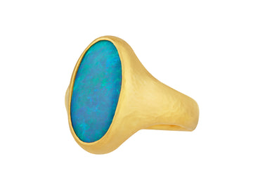 GURHAN, GURHAN Rune Gold Opal Cocktail Ring, 17x9mm Oval, Graduated Band