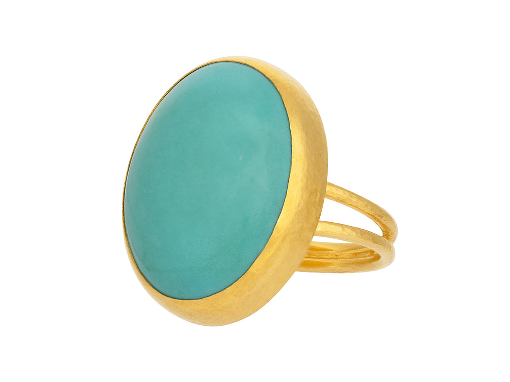 GURHAN, GURHAN Rune Gold Turquoise Cocktail Ring, 24x20mm Oval Stone