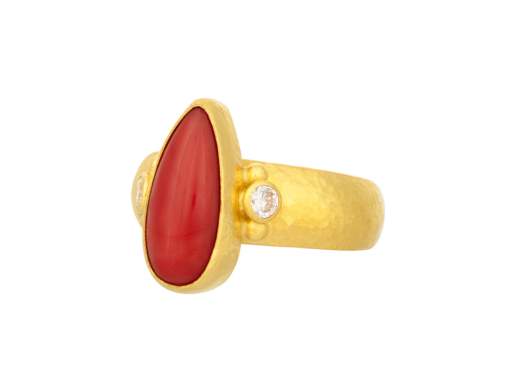 GURHAN, GURHAN Rune Gold Coral Cocktail Ring, 15x8mm Teardrop