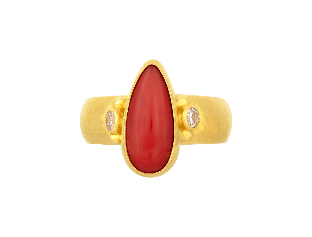 GURHAN, GURHAN Rune Gold Coral Cocktail Ring, 15x8mm Teardrop