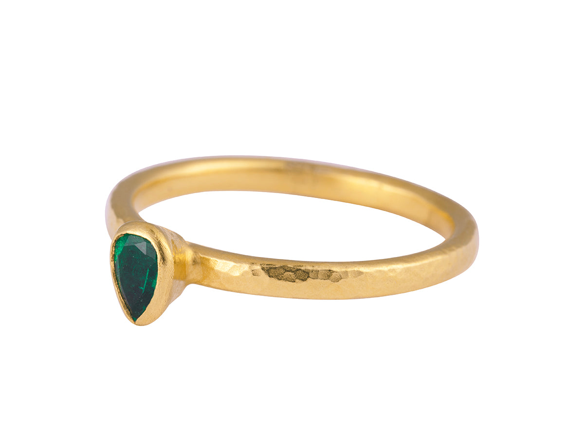 GURHAN, GURHAN Skittle Gold Stone Stacking Ring, 5x4mm Teardrop, Emerald