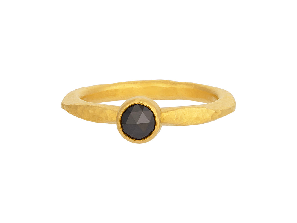 GURHAN, GURHAN Skittle Gold Black Diamond Stacking Ring, 5.5mm Round Stone