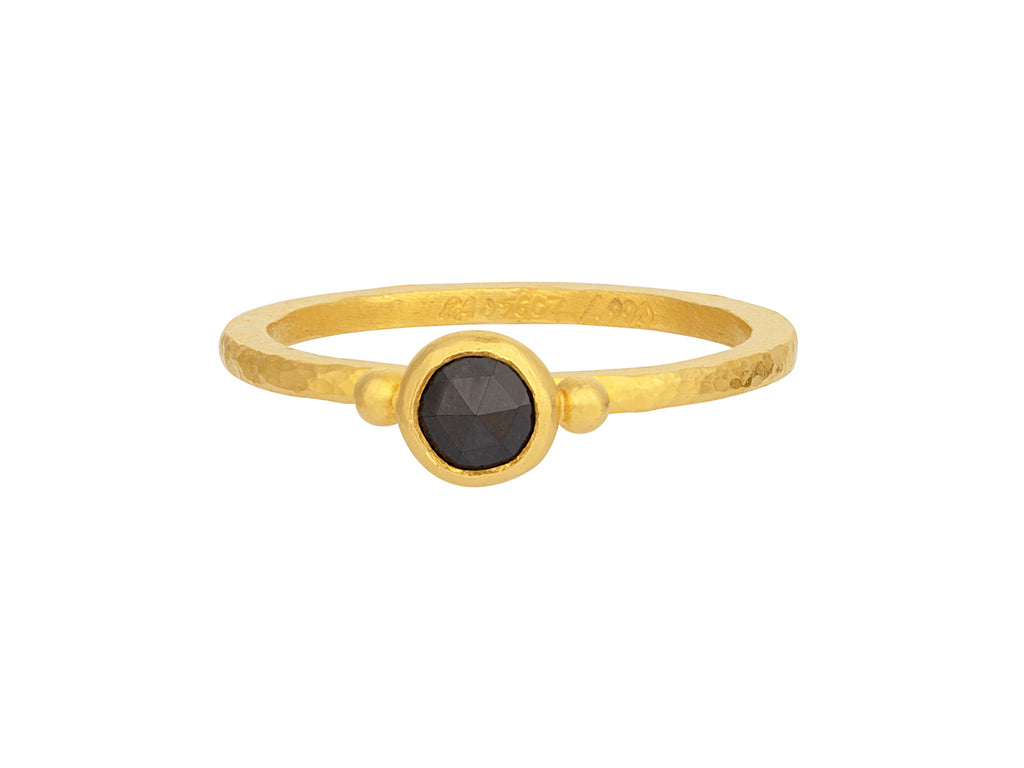 GURHAN, GURHAN Skittle Gold Black Diamond Stacking Ring, Round Rosecut