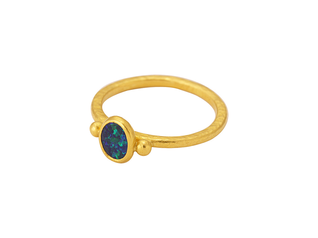 GURHAN, GURHAN Skittle Gold Opal Stacking Ring, 7x6mm Oval with Gold Granulations