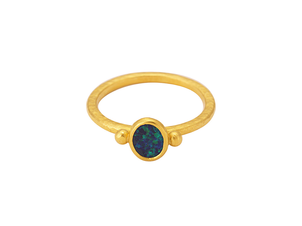 GURHAN, GURHAN Skittle Gold Opal Stacking Ring, 7x6mm Oval with Gold Granulations