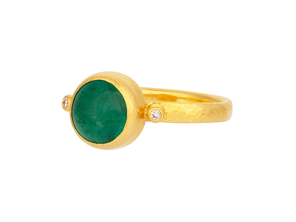 GURHAN, GURHAN Skittle Gold Emerald Cocktail Ring, 9mm Round, Diamond Accents