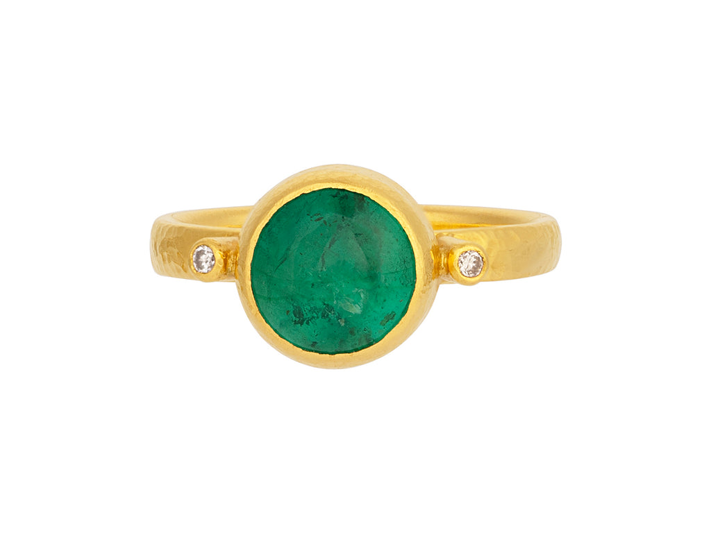 GURHAN, GURHAN Skittle Gold Emerald Cocktail Ring, 9mm Round, Diamond Accents