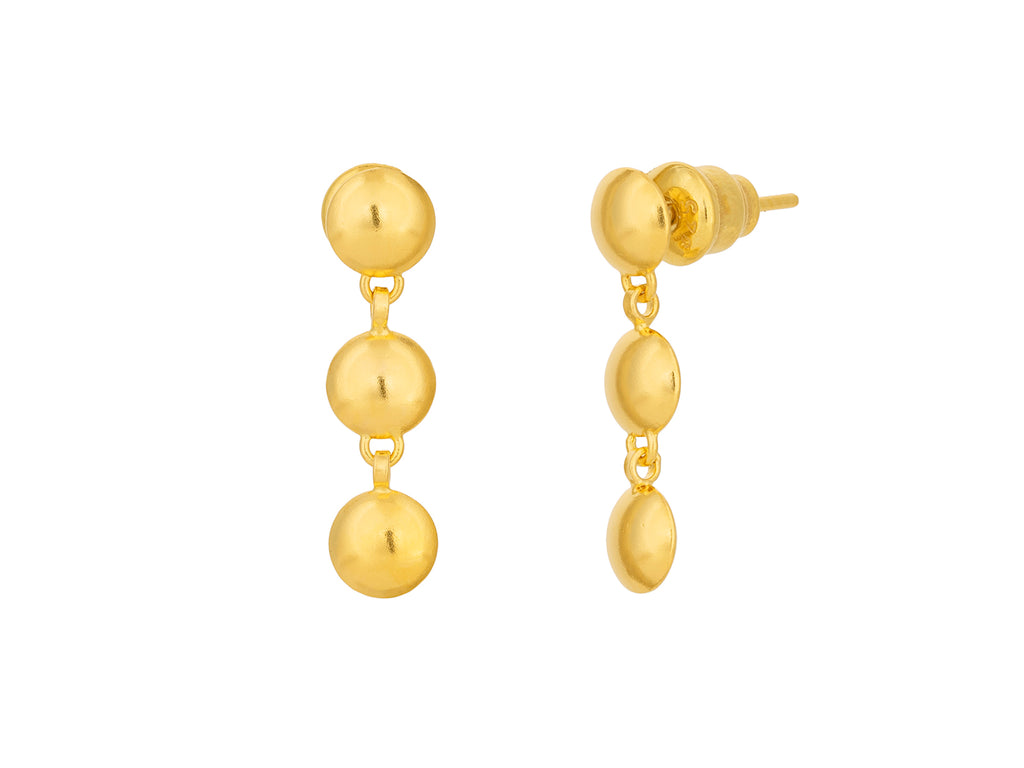 GURHAN, GURHAN Spell Gold Double Drop Earrings, 6mm Round Triple Lentil