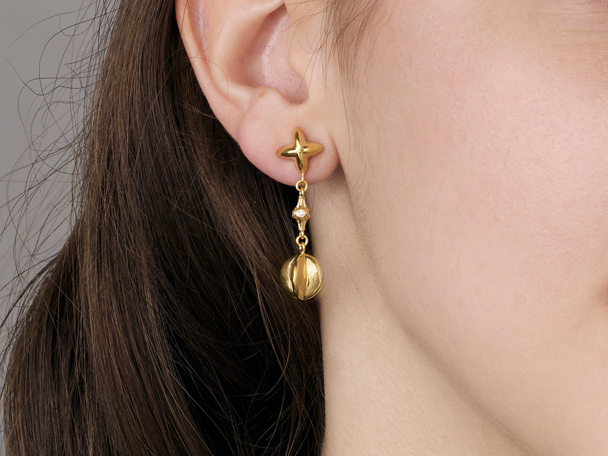 GURHAN Spell Gold Double Drop Earrings, Round X Beads, Post Top, Dia