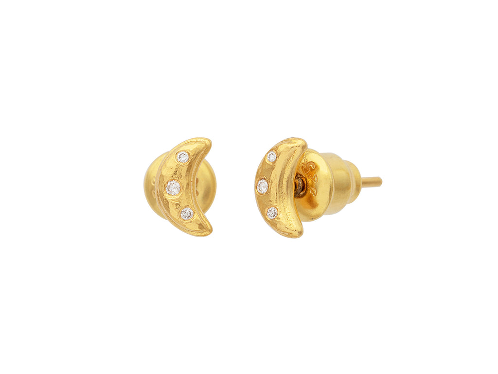 GURHAN, GURHAN Spell Gold Diamond Stud Earrings, Small Cresent Moon