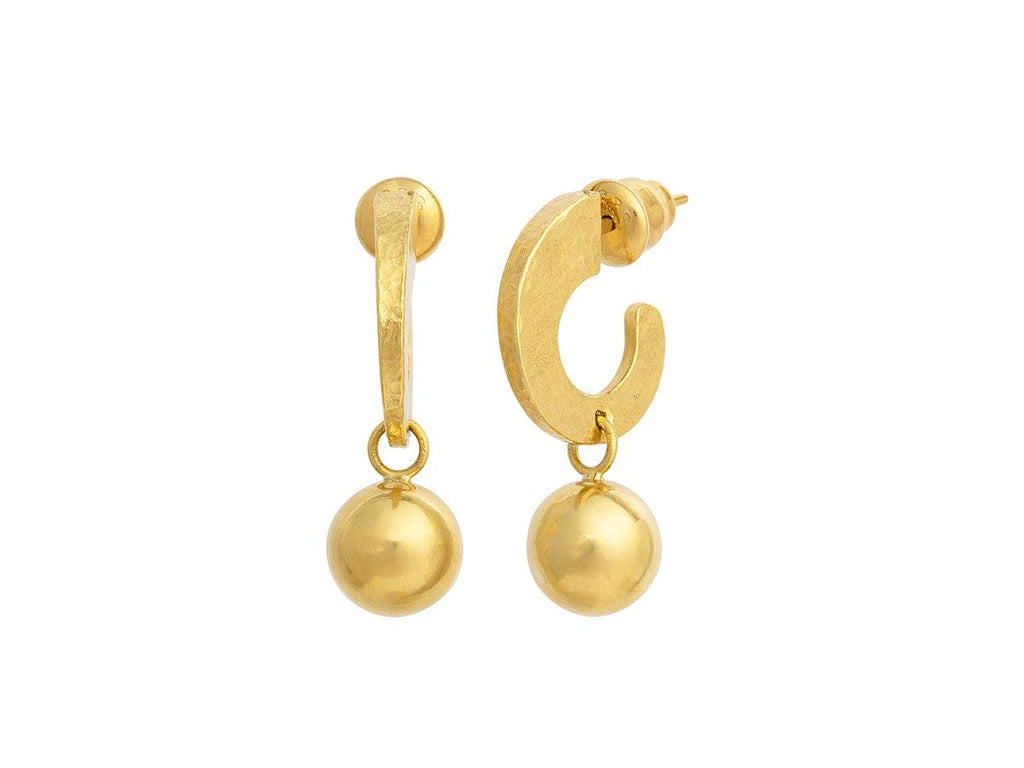 GURHAN, GURHAN Spell Gold Single Drop Earrings, 9mm Ball on Small Post Hoop, No Stone
