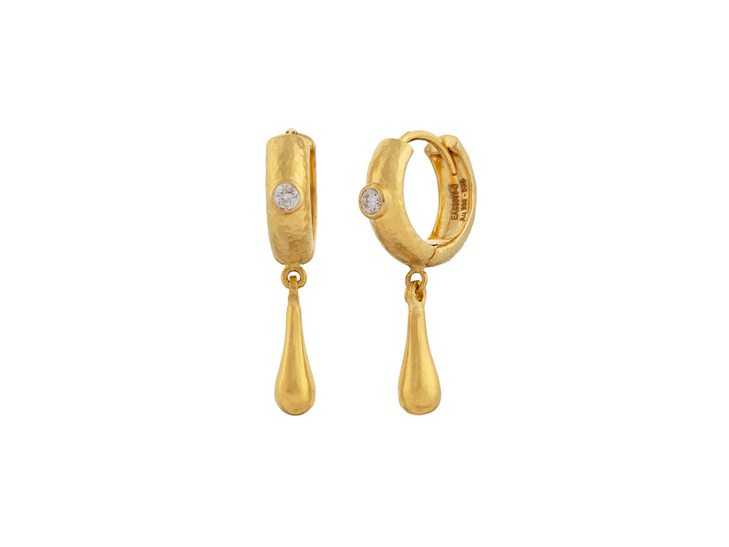 GURHAN, GURHAN Spell Gold Diamond Single Drop Earrings, Splash Drop on 1-Stone Huggie Hoop Top