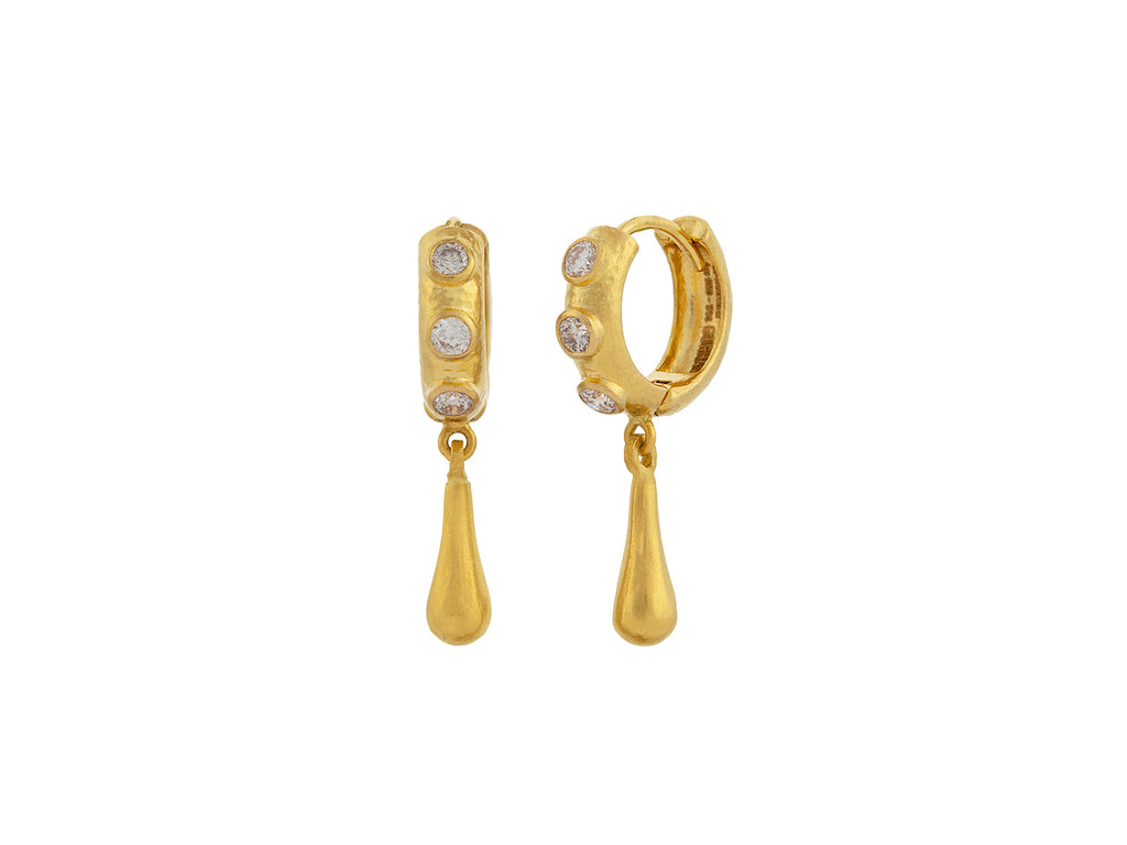 GURHAN, GURHAN Spell Gold Diamond Single Drop Earrings, Splash Drop on 3-Stone Huggie Hoop Top