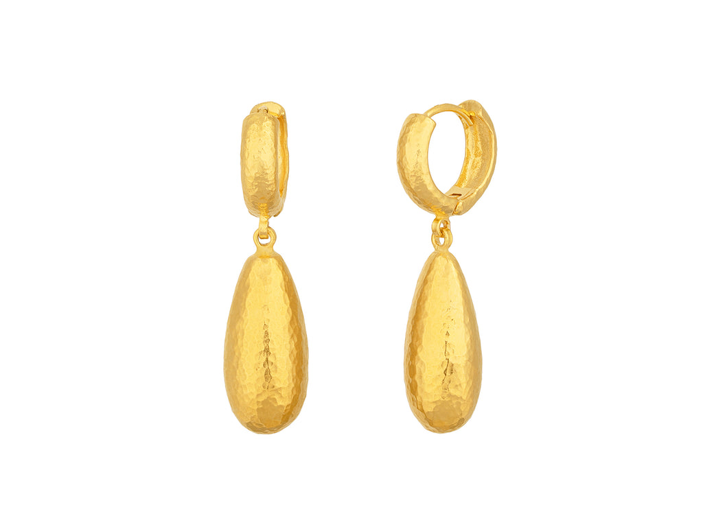 GURHAN, GURHAN Spell Gold Single Drop Earrings, 19x8mm Teardrop on Huggie Hoop