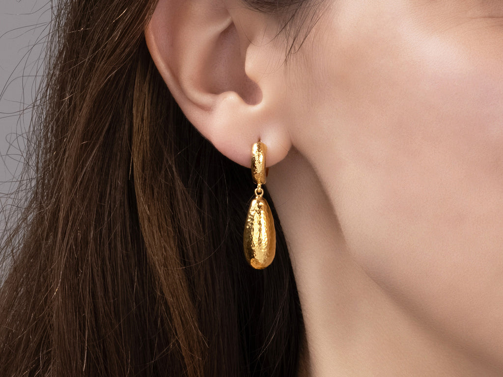 GURHAN, GURHAN Spell Gold Single Drop Earrings, 19x8mm Teardrop on Huggie Hoop