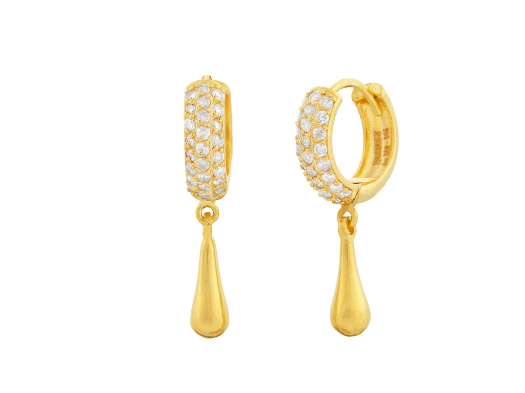 GURHAN, GURHAN Spell Gold Diamond Pave Single Drop Earrings, Splash Drop on Huggie Hoop Top