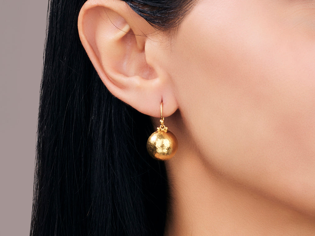 GURHAN, GURHAN Spell Gold Single Drop Earrings, 15mm Round Dome on Wire Hook