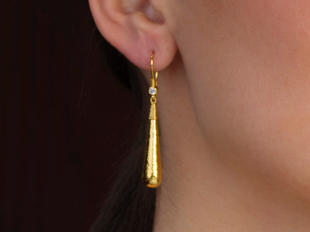 GURHAN, GURHAN Spell Gold Single Drop Earrings, 36x8mm Teardrop on Wire Hook