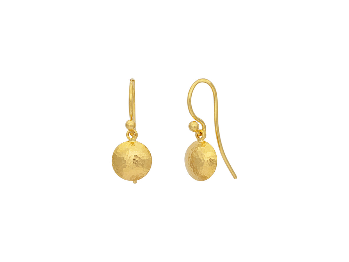 GURHAN, GURHAN Spell Gold Single Drop Earrings, 8mm Lentil Shape on Wire Hook, No Stone